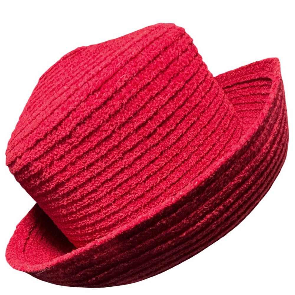 Laura Ashley Red Textured Knit Cloche‎ Hat Vintage Upturned Brim One Size